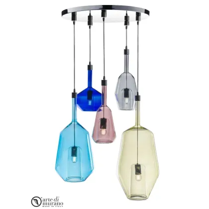 Zdjęcie Dekoracyjne oświetlenie ze szkła Murano do salonu pięć świateł mieszanych