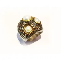 Picture Silver ring decorated with pearls and zircons