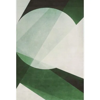 Zdjęcie Kremowo-zielony wełniany dywan z nowoczesnym deseniem