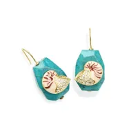 Picture Silver earrings plated with 18-carat gold, with turquoise paste, white zircons and enamels