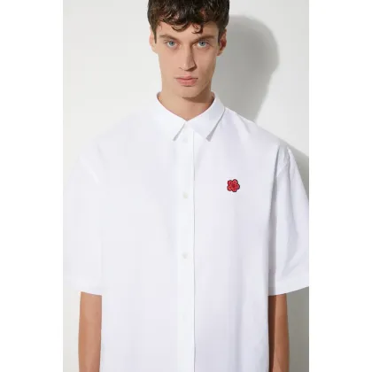 Zdjęcie Kenzo koszula bawełniana Boke Flower Crest Shortsleeve Shirt męska kolor biały relaxed z kołnierzykiem klasycznym FE65CH1239LO.01