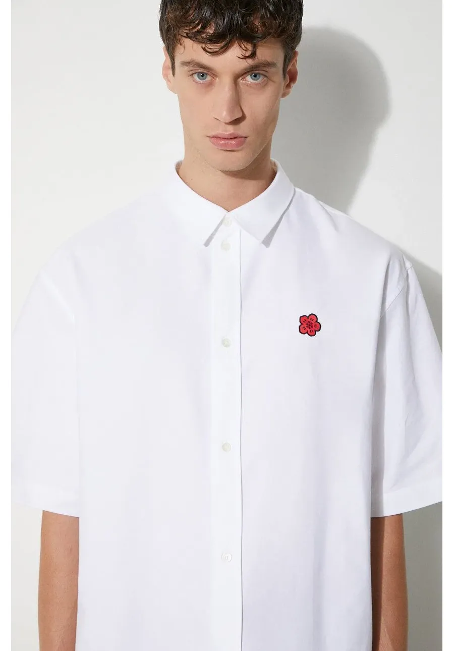 obrazek 1 Kenzo koszula bawełniana Boke Flower Crest Shortsleeve Shirt męska kolor biały relaxed z kołnierzykiem klasycznym FE65CH1239LO.01