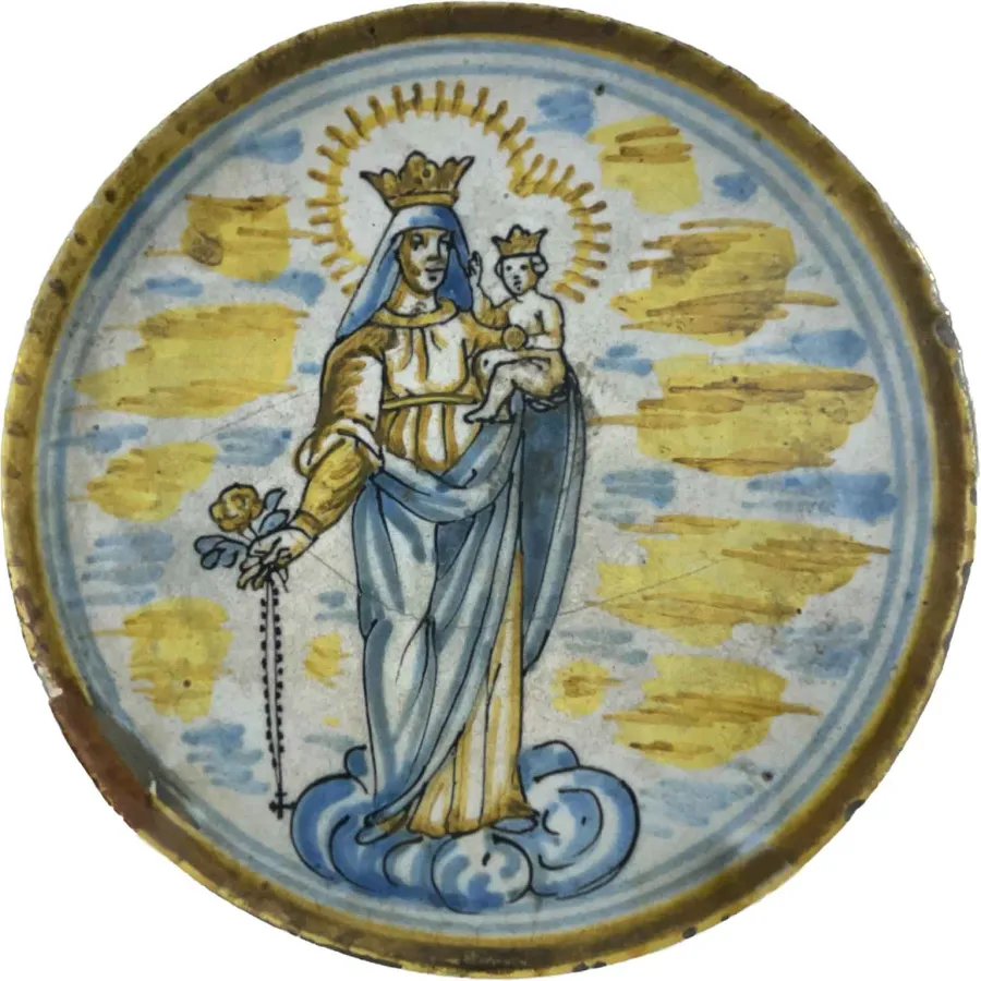obrazek 1 Ceramiczna patera majolikowa ozdobiona Wniebowzięciem Madonny z początku XVIII wieku