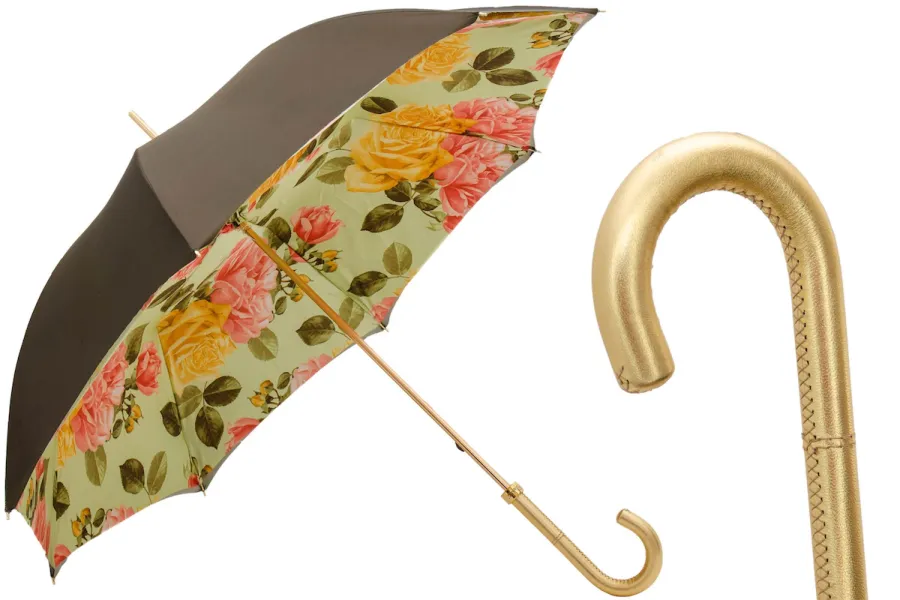 obrazek 1 Stylowy parasol damski w kolorze brązowym zdobiony żółtymi i czerwonymi różami - Pasotti