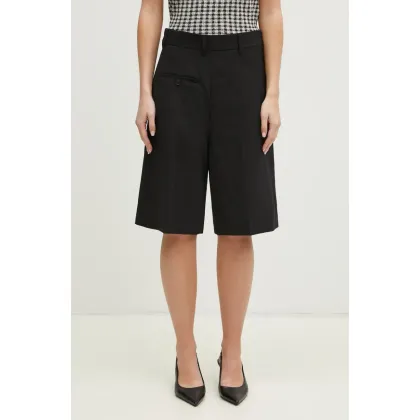 Zdjęcie MM6 Maison Margiela szorty wełniane damskie kolor czarny gładkie high waist S52MU0125