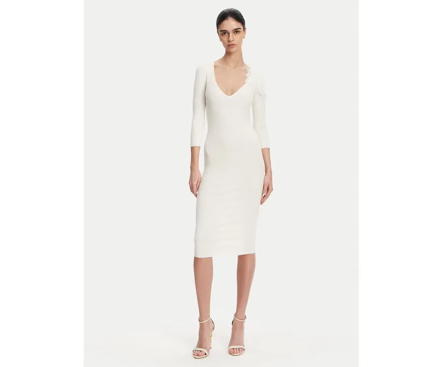 obrazek 1 Elisabetta Franchi Sukienka dzianinowa AM-52B-51E2 Biały Slim Fit