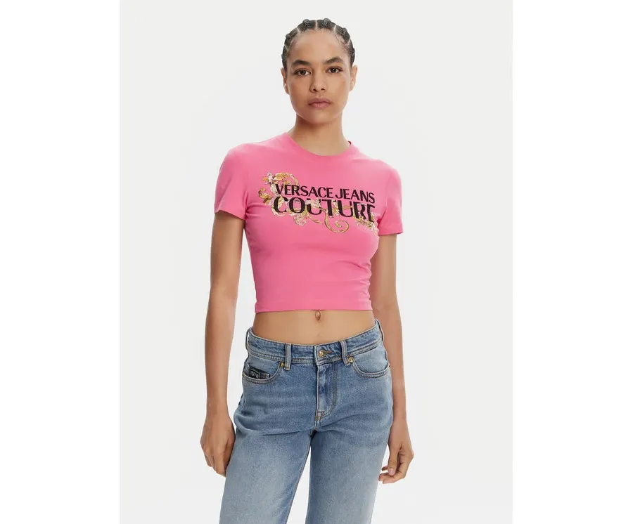 obrazek 1 Versace Jeans Couture T-Shirt 78HAHC05 Różowy Slim Fit