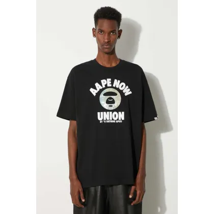 Zdjęcie AAPE t-shirt bawełniany Basic Tee męski kolor czarny z nadrukiem AAPTEM1447XXM