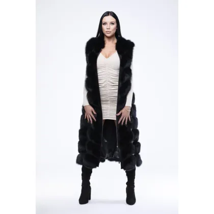 Picture Exclusive long vest made of black dyed fox