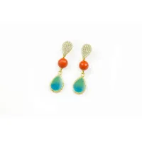 Picture Unique 18K Gold Plated Silver Earrings White Cubic Zirconias Gradient Green Nail Polish Coral Paste