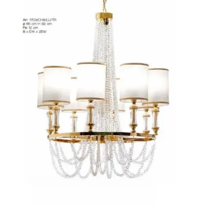 Zdjęcie Żyrandol z jednym poziomem z 8 światłami z mosiężnymi kołami z rzędami kryształowych pereł - Il Paralume Marina