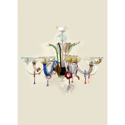 Zdjęcie Szykowny wenecki żyrandol na 8 żarówek kolorowe szkło Murano