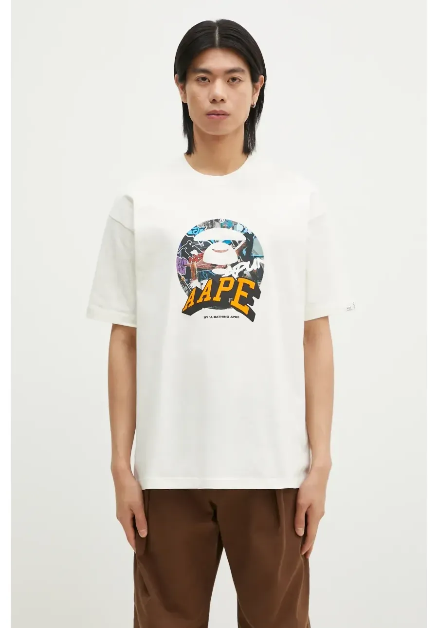 obrazek 1 AAPE t-shirt bawełniany Theme Main męski kolor beżowy z nadrukiem AAPTEM1551XXN