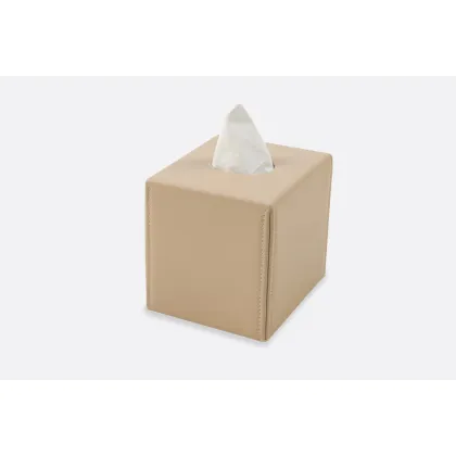 Picture Elegant beige square leather tissue container - for the office