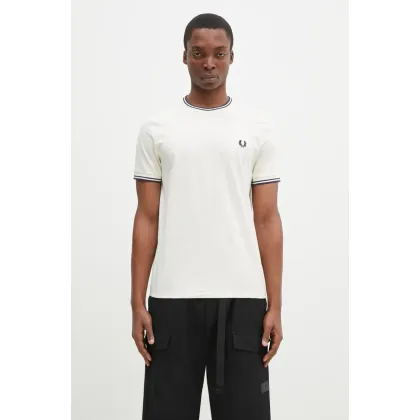 Zdjęcie Fred Perry t-shirt bawełniany męski kolor beżowy gładki M1588.Y24