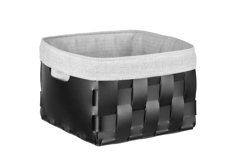 obrazek 2 Kosz Bottega 25x25xH20 cm wykonany z czarnej naturalnej skóry