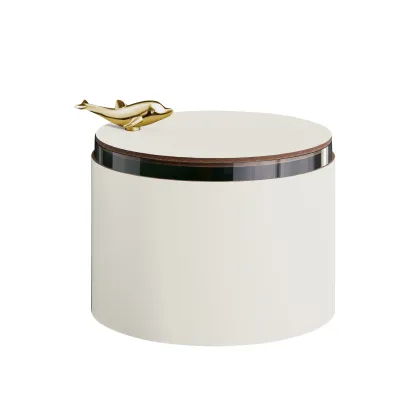 Zdjęcie Ekskluzywne białe skórzane pudełko Ø15xH10 cm ozdobione małym delfinem