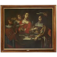 Picture Antique painting Banquet with Memento Mori figurines by Giovanni Martinelli from the 17th century