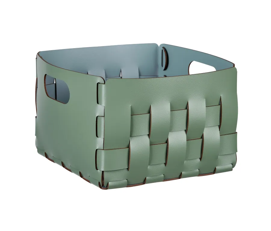 obrazek 1 Elegancki kosz Bottega 25x25xH20 cm w wyjątkowym kolorze eukaliptusa