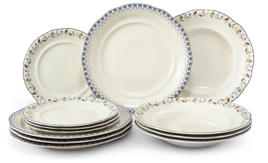 obrazek 1 Nowoczesny 12-elementowy zestaw talerzy z porcelany w kolorze kości słoniowej z  kolekcji NatureLine – Leander