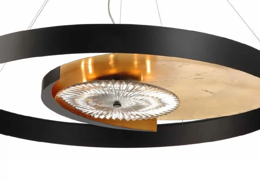 obrazek 2 Lampa sufitowa w formie pierścienia z matowego czarnego metalu ze złotą soczewką i dyfuzorem - Il Paralume Marina