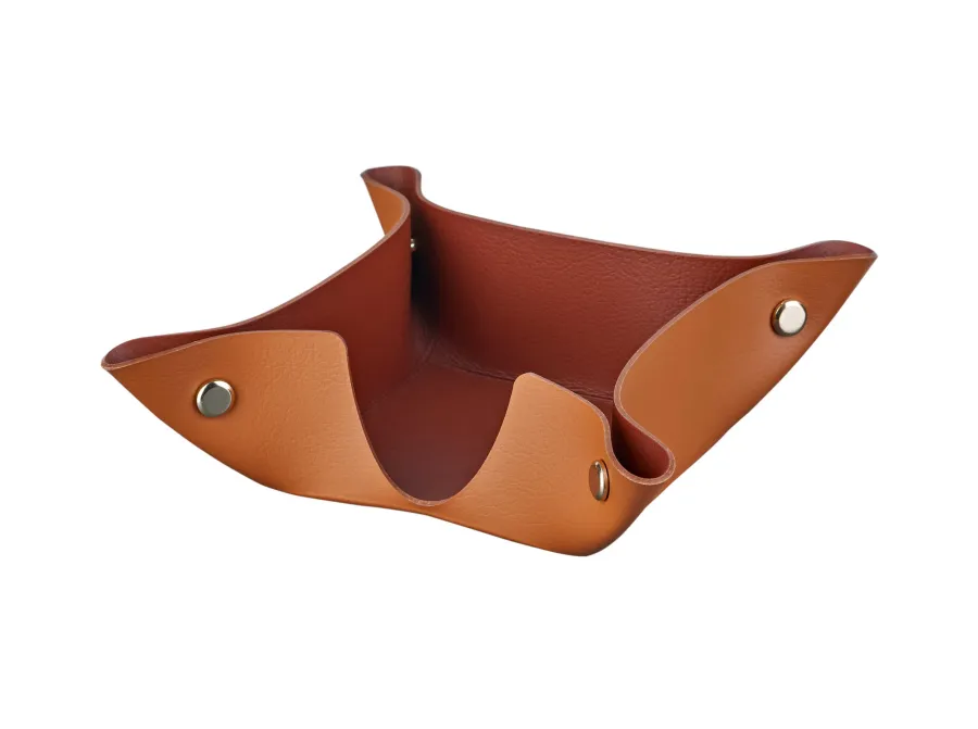 obrazek 1 Skórzany pojemnik na bloczek papieru 10х10хH4 cm w kolorze koniakowym