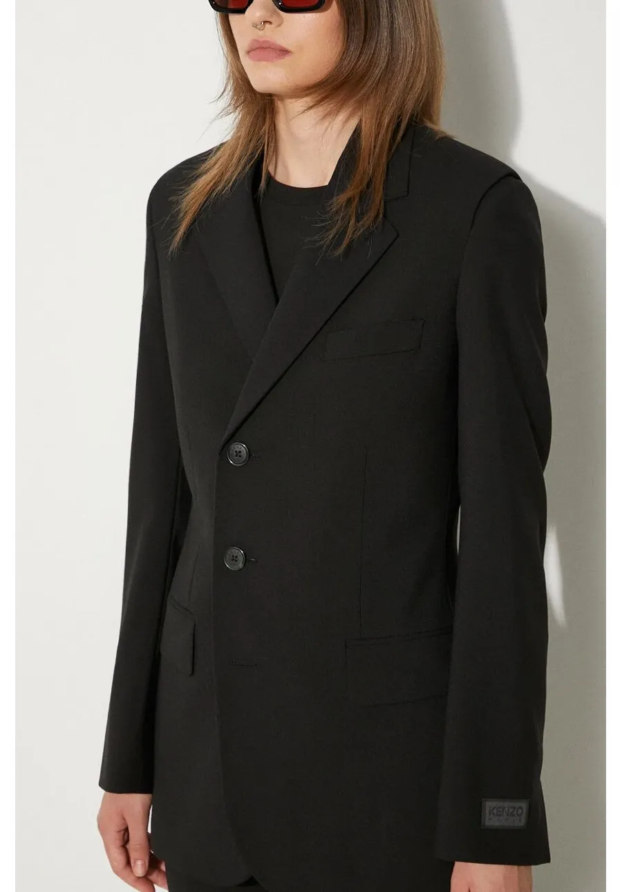 obrazek 1 Kenzo marynarka wełniana Virgin Wool Waisted Blazer kolor czarny dwurzędowa gładka FE62VE2549GE.99
