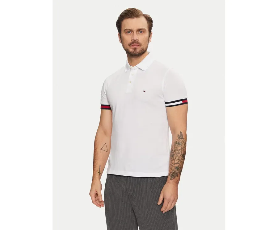 obrazek 1 Tommy Hilfiger Polo Flag Cuff MW0MW37518 Biały Slim Fit