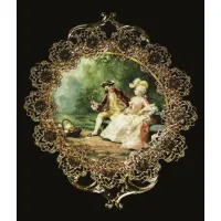 Zdjęcie Barokowy obraz porcelanowy z mosiężnym obramowaniem