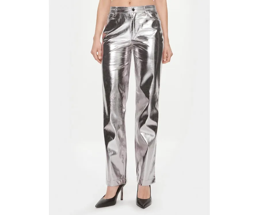 obrazek 1 Guess Spodnie z imitacji skóry W4RB33 WFWP0 Srebrny Regular Fit
