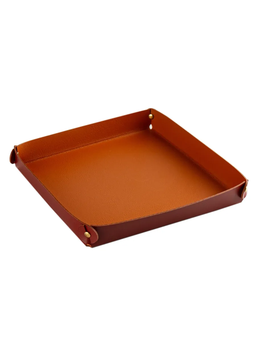 obrazek 1 Wyjątkowa bordowa skórzana taca 17x17xH3 cm