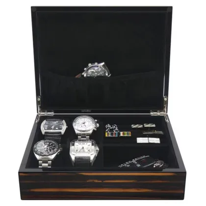 Zdjęcie Elitarna drewniana szkatułka na 4 zegarki wraz z miejscem na biżuterię dla mężczyzny