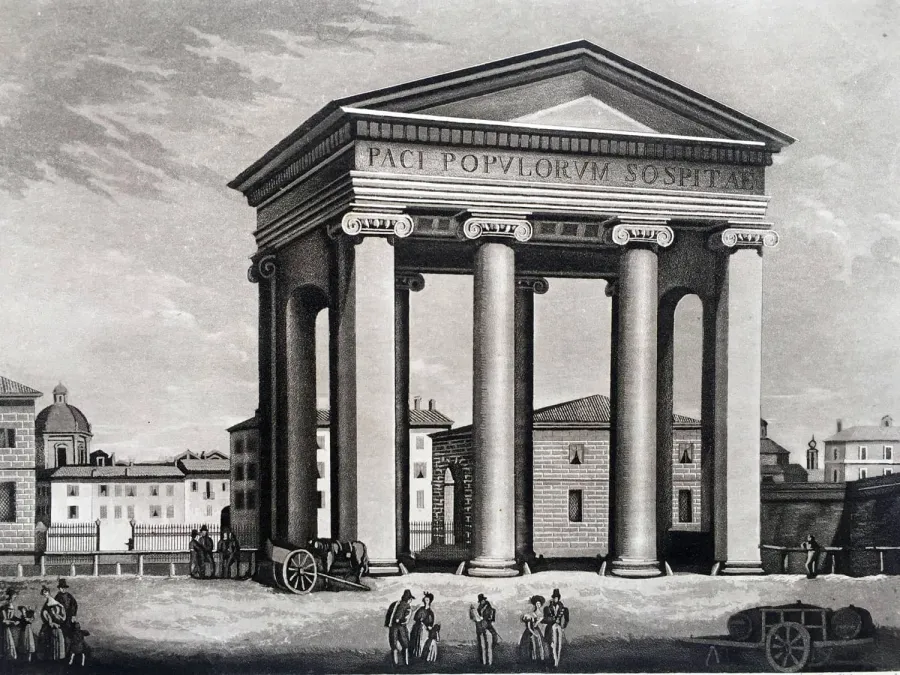 obrazek 3 Arco di Porta Ticinese w Mediolanie, akwaforta Naymiller i akwarela Landini, 1840r.