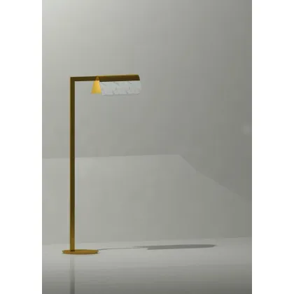 Zdjęcie Podłogowa lampa do czytania z delikatnym złotym wykończeniem i białym elementem z marmuru Carrara - Il Paralume Marina