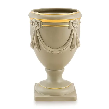 Picture Ceramic gray vase with curtains and gold accents - Ahura