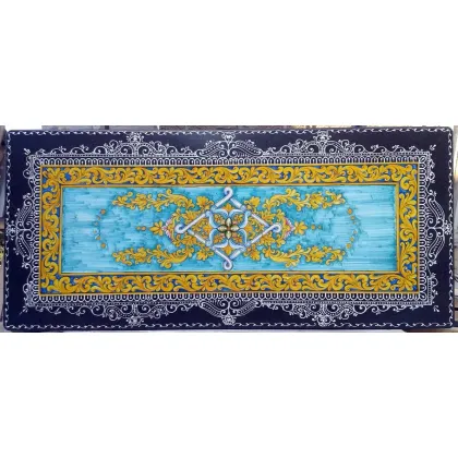 Zdjęcie Elegancki prostokątny blat do ogrodu wykonany z lawy zdobiony oryginalnym ornamentem – Ceramiche Valchida