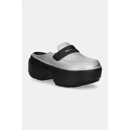 Zdjęcie Crocs klapki Stomp Metallic Loafer Clog damskie kolor srebrny na platformie 210363