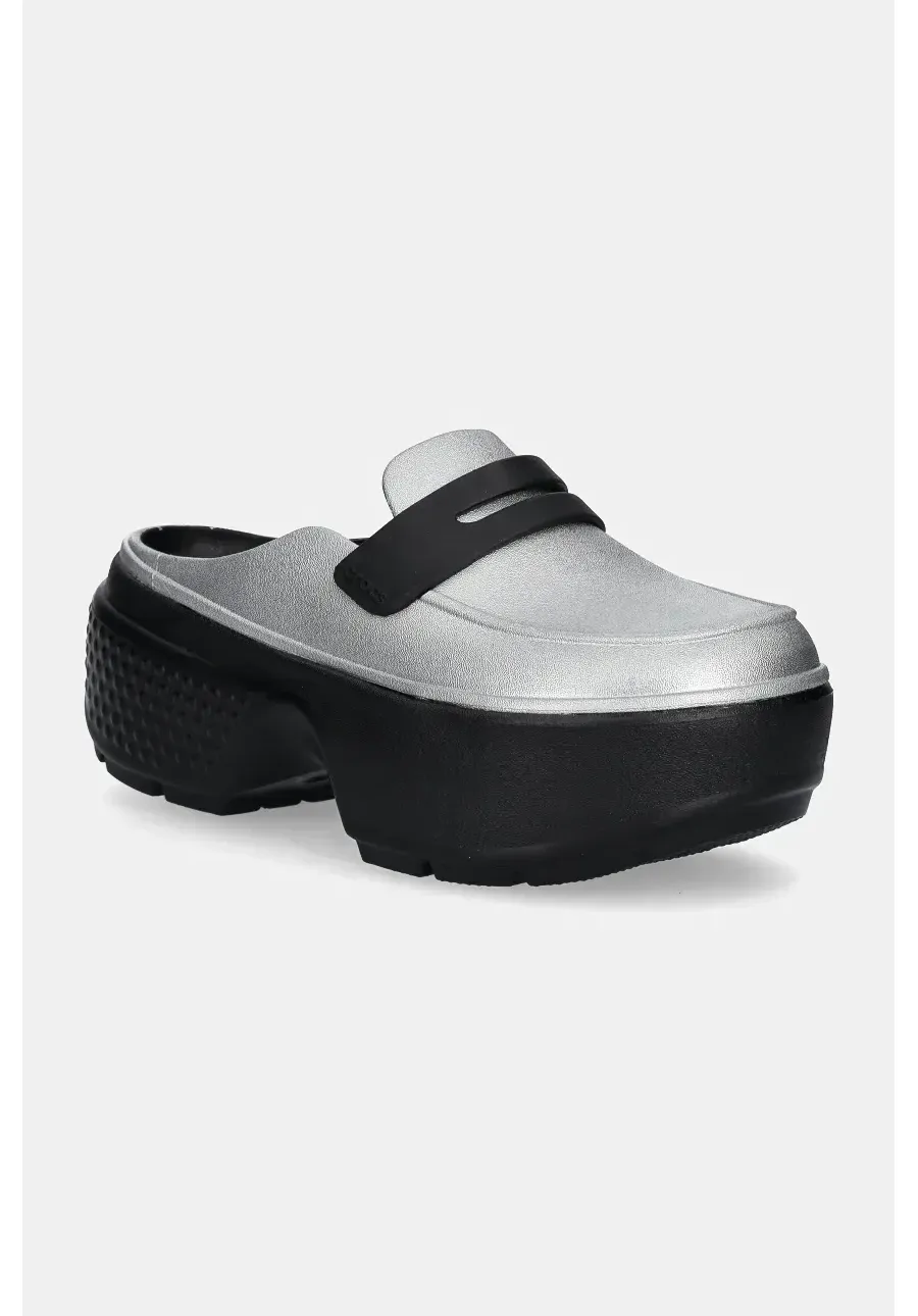 obrazek 1 Crocs klapki Stomp Metallic Loafer Clog damskie kolor srebrny na platformie 210363