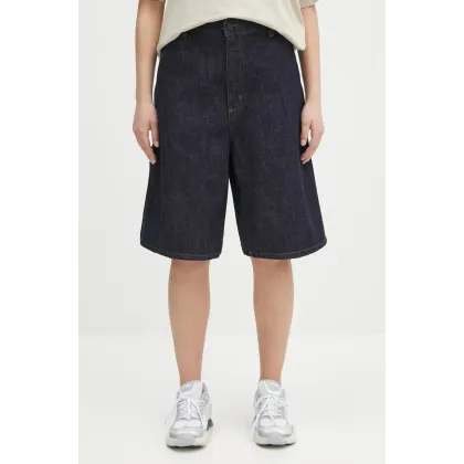 Zdjęcie Carhartt WIP szorty jeansowe Brandon Single Knee Short damskie kolor granatowy gładkie high waist I034875