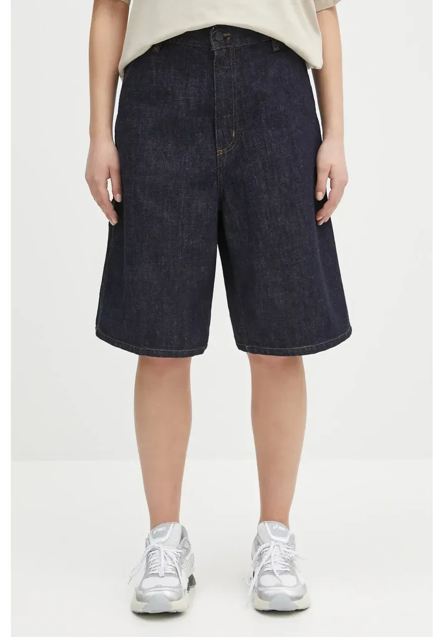 obrazek 1 Carhartt WIP szorty jeansowe Brandon Single Knee Short damskie kolor granatowy gładkie high waist I034875