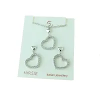 Picture Italian set with shiny hearts. Rolo chain, 42 cm long, with lobster clasp.