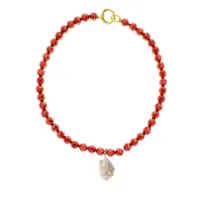Picture Stylish Necklace 18K Gold Plated Silver White Cubic Zircons Baroque Pearl Coral Paste