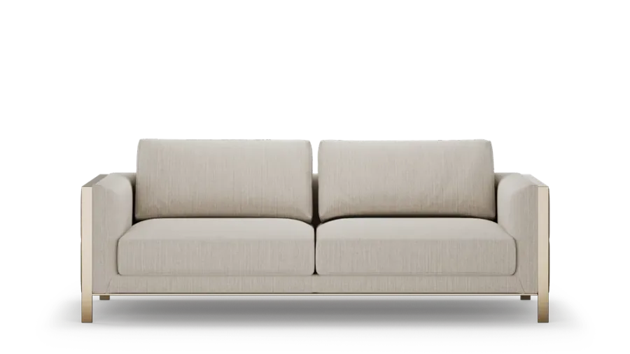 obrazek 2 Oryginalna tapicerowana sofa z drewnianą konstrukcją i metalowymi detalami