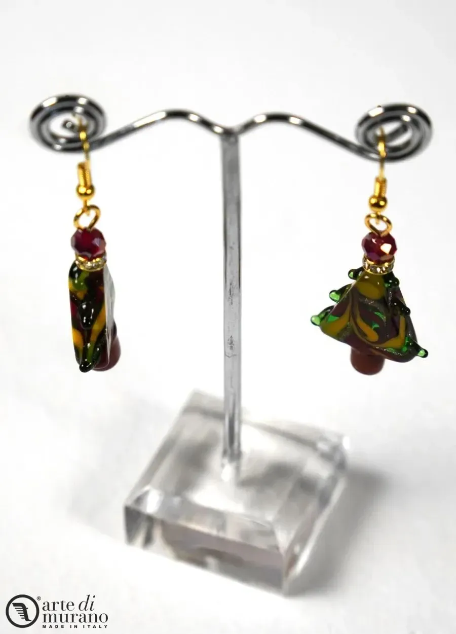 obrazek 1 Gustowne świąteczne kolczyki w kształcie choinki ze szkła Murano