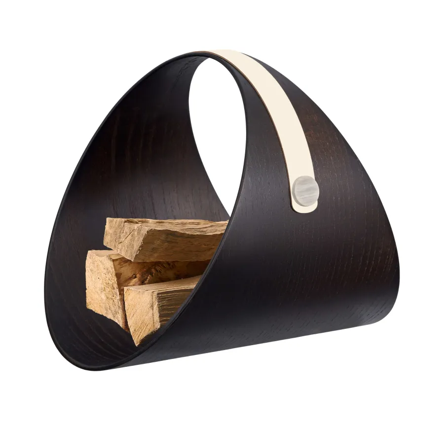 obrazek 2 Stojak na drewno do kominka lub czasopisma z drewna wenge z uchwytem w kolorze waniliowym