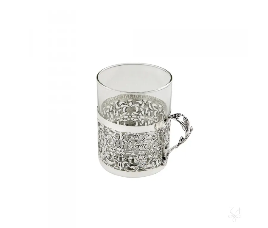 picture 1 Silver tea glass basket with a handle decorated with a beautiful ornament - Zaramella Argenti