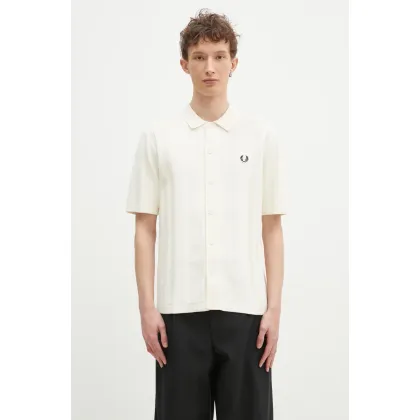 Zdjęcie Fred Perry koszula bawełniana męska kolor beżowy regular z kołnierzykiem klasycznym K9727.560