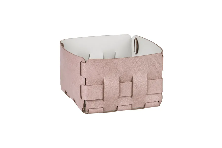 obrazek 3 Wyjątkowy skórzany kosz Bottega 19x19xH13 cm w kolorze zgaszonego pudrowego różu