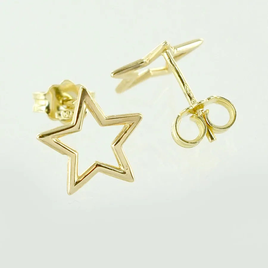 obrazek 4 Włoskie ażurowe kolczyki gwiazdki z żółtego złota