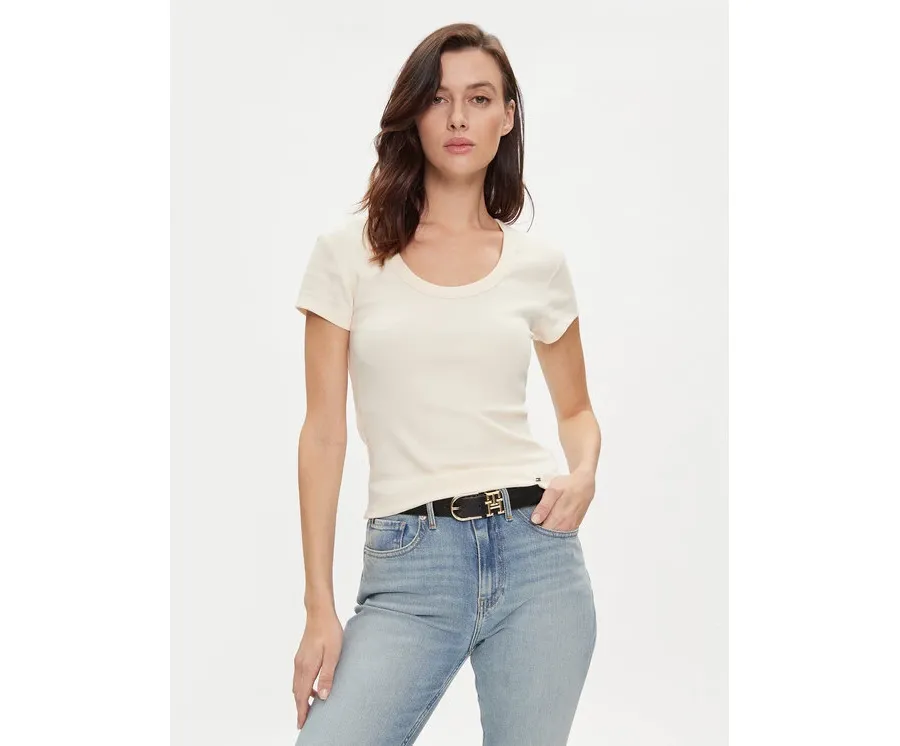 obrazek 1 Tommy Hilfiger T-Shirt WW0WW41776 Beżowy Slim Fit